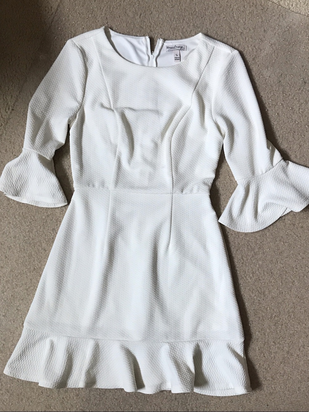 Xtraordinary White Textured Ruffle-Hem Mini Dress